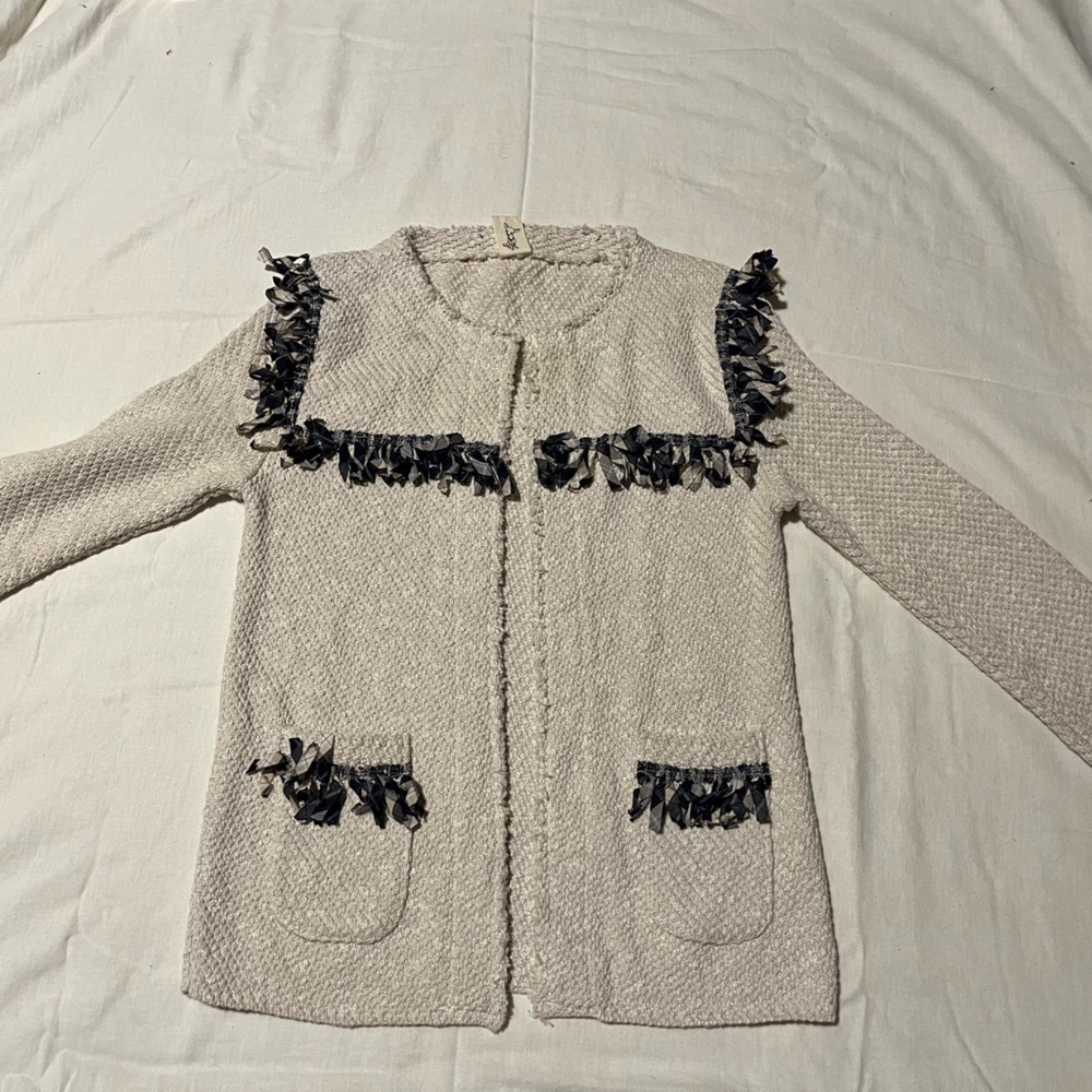 Cream and Navy “Extreme Collection” Knit Sweater/Cardigan